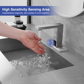 Greenspring Touchless Bathroom Faucet Automatic Sensor Commercial Modern Sink Facuet Single Hole Vanity Tap Battery or Plug-in Powered, Hot and Cold Mixer, Brushed Nickel