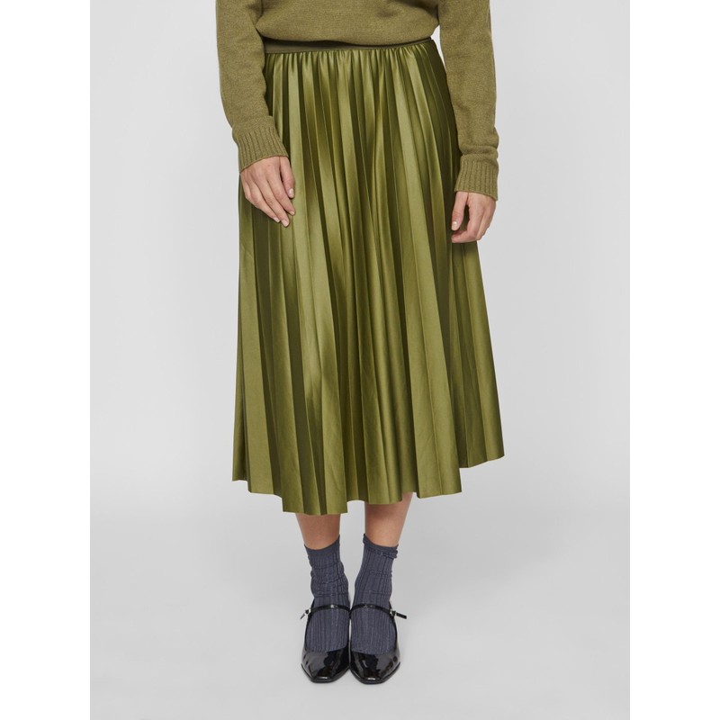 Vila Female Pleated Midi Skirt, Capulet Olive