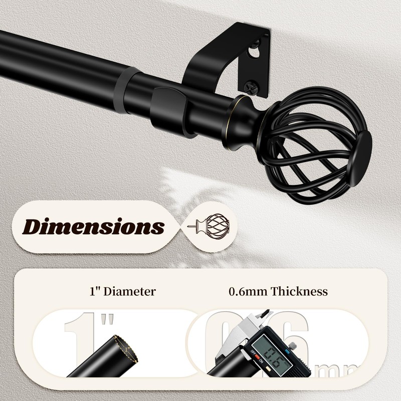Curtain Rods for Windows 48-90 Inch(4-7.5Ft), Matte Black Decorative Curtain