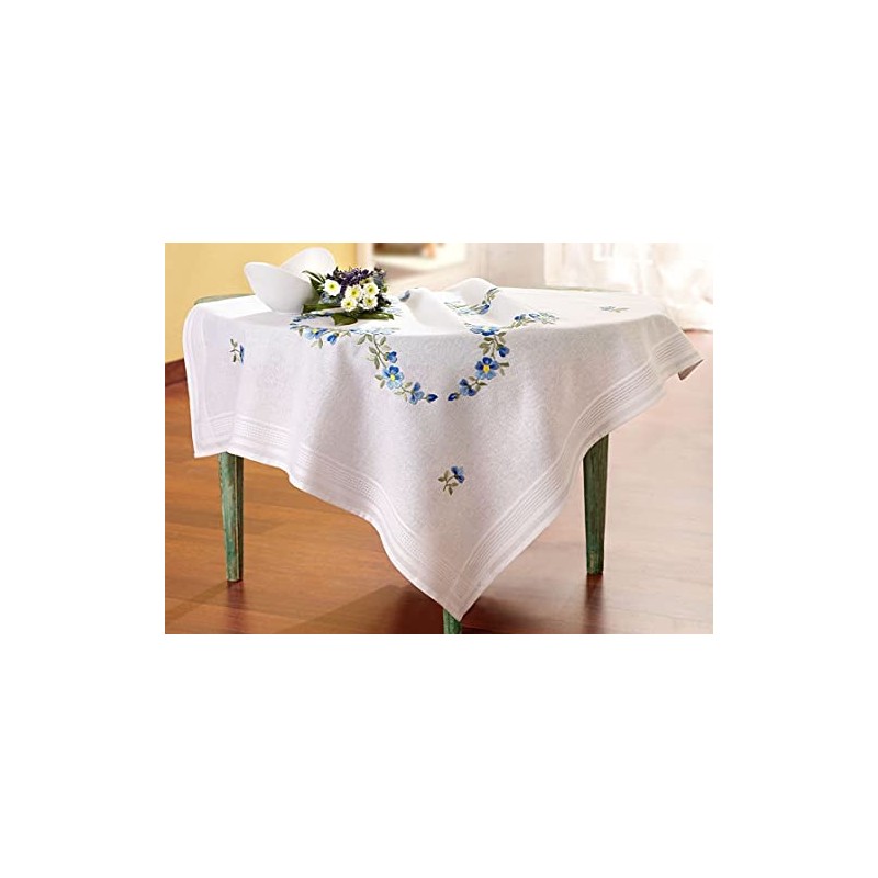 DECO-LINE Forget-ME-NOT 80X80CM Printed Tablecloth Embroidery KIT, White