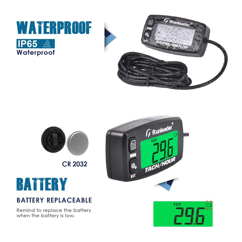 Runleader Gas Engine Hour Meter, Maintenance Tachometer for Riding Lawn