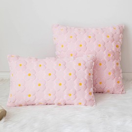Fycyko Set of 2 Decorative Throw Pillow Covers 30x50 cm Daisy Sun Flower Jacquard Pillowcase 45x45 cm Soft Square Lumbar Cushion Cover for Home Decor Sofa Bedroom Car Couch 12x20 Inch - Pink
