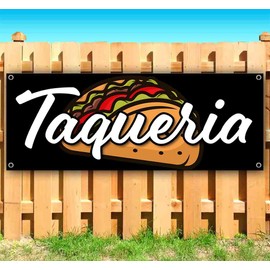Taqueria Banner 13 oz | Non-Fabric | Heavy-Duty Vinyl Single-Sided With Metal Grommets | Open, Spanish, Retail, Shop, Tacos