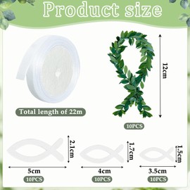 Fish Christening Decoration Made of Rattan, 40 Pieces Communion Decoration, Fish Eucalyptus Table Decoration, Wooden Fish Scatter Decoration, Christening Table Decoration Set with Ribbon for Communion