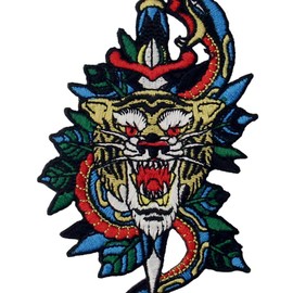 Snake Tiger and Dagger Patch Embroidered Badge Iron On Sew On Emblem