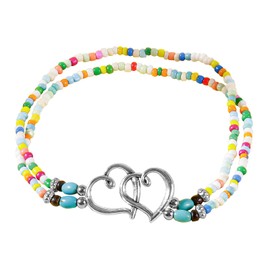 Women's Anklet, Elastic Beaded Anklet Double Layer Colorful Beaded Anklet Boho Beach Ankle Bracelets Waterproof Ankle Bracelet for Women Stylish Foot Jewelry for Women