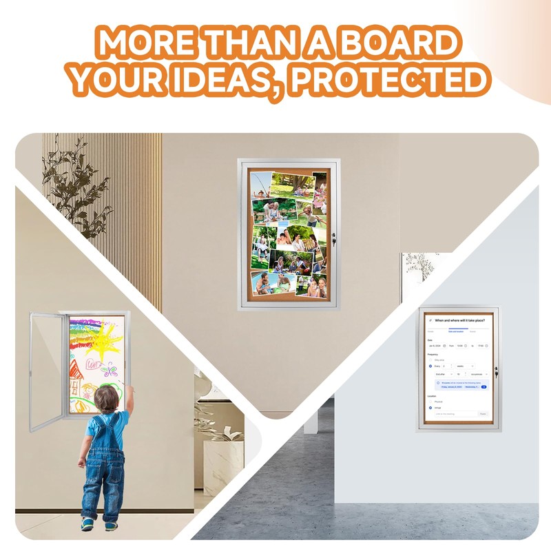 Enclosed Bulletin Board with Locking Door, Outdoor Bulletin Board Weatherproof,