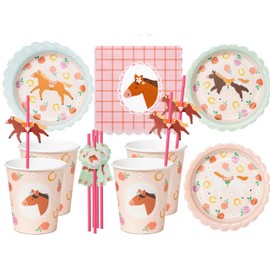 48-Piece Crockery Set Pony Cute Horses Birthday Girl Boy Party Tableware Children's Birthday Boy Adult Paper Tableware Horse Rider for 12 People