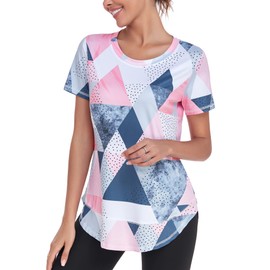 Abrooical Women Sport Tops Loose Fit Crew Neck Short Sleeve Workout Yoga Breathable Casual Tunic Shirts Print 01 X-Large