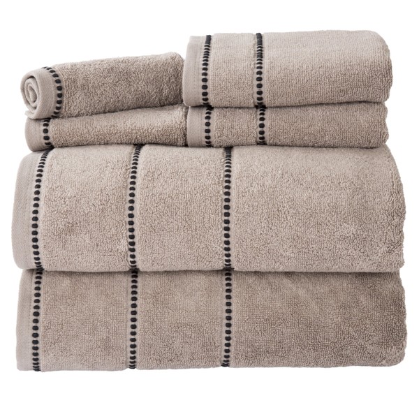 Luxury Cotton Towel Set- Quick Dry, Zero Twist and Soft 6 Piece Set With 2 Bath Towels, 2 Hand Towels and 2 Washcloths By Lavish Home (Taupe / Black), 12" x 12"