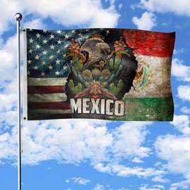 Mexican And American Flags, Large Mexican Flag, Us Mexico House Flags, 3x5 Double Sided Usa Mexico Flag, Brass Grommets 2 (3x5ft)