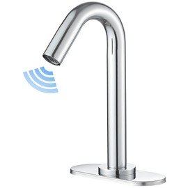 BWE Touchless Bathroom Sink Faucet,Chrome Automatic Motion Sensor Faucet,Hand-Free Electric Smart Commercial Sink Faucet,with Hole Cover Plate and Control Box,Battery or Plug-in Powered