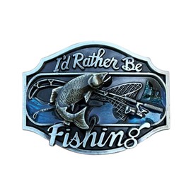 Gift Box Packed Western Style Funny Casual Belt Buckle I'd Rather Be Fishing, Sliver, Medium