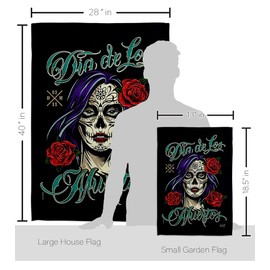 Angeleno Heritage La Catrina Rose Garden House Flag Kit Fall Day of Dead Dia De Los Muertos Fiesta Mexican Party Autumntime Decoration Banner Small Yard Gift Double-Sided, Made in USA