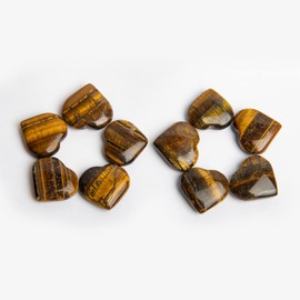 Wc_10 Pcs Natural Heart Healing Stones Tiger Eye Crystal Pocket Healing Real Crystals Rose Quartz Crystals Christmas New Year Valentine’s Day Reiki Energy Balancing