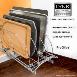 LYNK PROFESSIONAL® Pull Out Cutting Board, Cookie Sheet, and Baking Pan Organizer Rack - Lifetime Ltd. Warranty - Slide Out Kitchen Cabinet Storage Organizers – 10” x 21” Deep - Pullout Shelf, Chrome