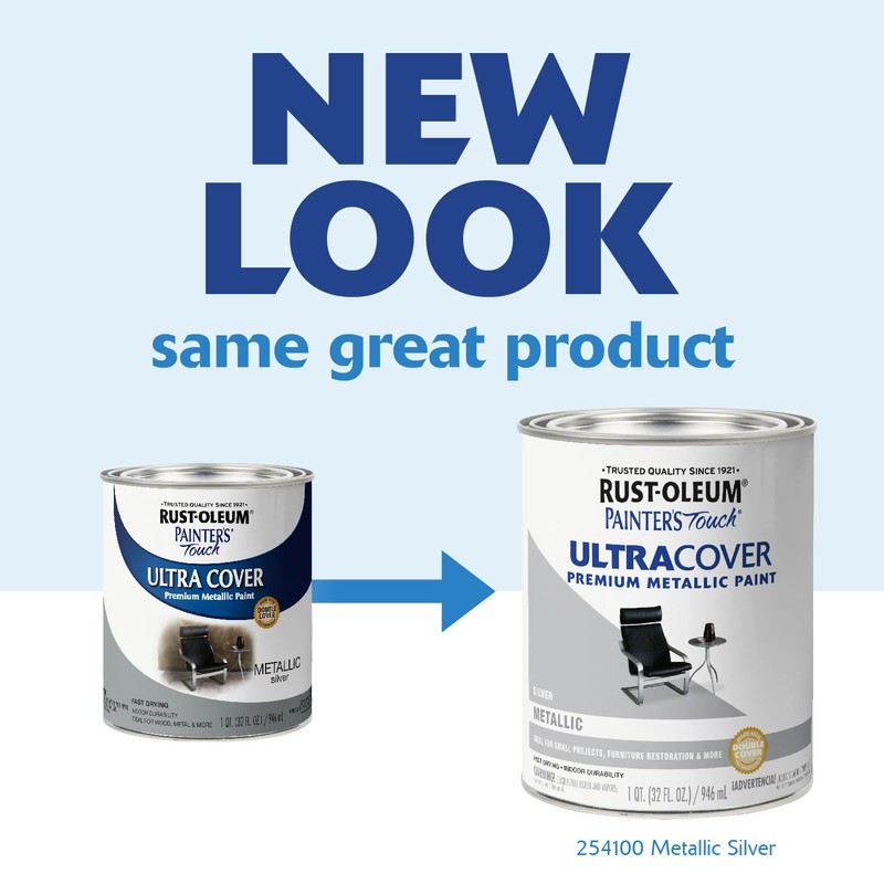 Rust-Oleum 254100 Painter's Touch Metallic Paint, Quart, Metallic Silver, Pack