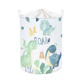 Clastyle 45L Cesta Ropa Sucia Animales Dinosaurios Hojas Verde Lindo Cestos Almacenaje Juguetes Niños Plegable Redonda de Dormitorio, 36x45 cm