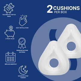 Airfit F20 Replacement Cushion - 2 Pack - for F20 Full Face CPAP Mask - Soft & Secure Seal - Reduces Pressure Points & Minimize Mask Leaks (Large)