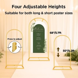Merrifete Welcome Sign Stand, Adjustable Sign Holder Stand w/ Poster Design Templates & Leather Straps, Heavy Duty Metal Easel for Wedding, Bridal Shower, Birthday Party, Baby Shower, 68" x 30" x 20"