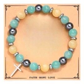 BLUE HOPE Chic Cross Beaded Bracelet for Men & Women - 8mm Natural Stone Crystal Pendant, Silver Cross Charm, Stylish Christian Jewelry, Trendy Gift for any Occasion, (Multiple Color Options)
