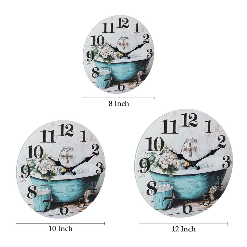 Horizent Bathroom Wall Clock,Rustic Style Waterproof Glass Wall Clock for