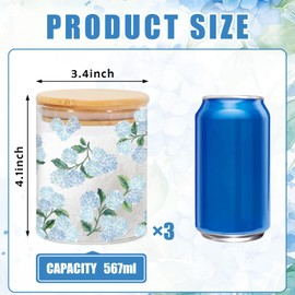 JarThenaAMCS 3Pcs Hydrangea Glass Storage Jars with Airtight Lid Blue Floral Decorative Canisters Sets for Spring Summer Home Kitchen Countertop