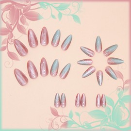 Cat Eye Press on Nails with Geometric Diamond Design, Glossy Cat Eye False Nails Gel Glue on Nail Cat Eye Manicure Art Acrylic Medium Almond Full Cover Fake Nails Stick on Nails for Women Girls 24Pcs