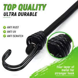 Bungee Cord with Double Metal Hooks, 24" Bungee Cord Heavy Duty Outdoor, Industrial Grade Bungie Cord for Camping, Kayaking or Fastening Items 12 Pcs (Black)