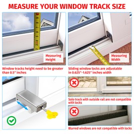 Window Locks for Horizontal Sliding Windows(8 Sets) Child Proof Sliding Window Stopper Security 0.66'' to 1.65'' Adjustable Width Stainless Steel Window Locks with Keys
