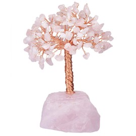 mookaitedecor 15 cm Rose Quartz Natural Crystal Money Tree with Polished Rose Quartz Base, Copper Wire Wrapped Fengshui Tree Figure Ornament for Office Home Decoration, Symbol of Wealth and Happiness