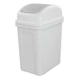 Asking Bote de basura pequeño de 1.8 galones con tapa abatible, cubo de basura de plástico, gris
