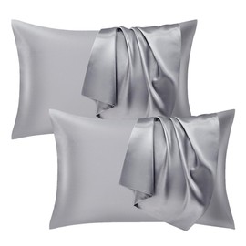 Seiwohl Satin Cushion Cover 40 x 80 cm, Set of 2 Satin Pillowcases 40 x 80 cm Pillowcase Cushion Cover for Hair and Skin, Similar to Silk, Grey
