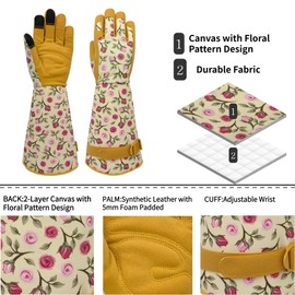 SAVJOB Gardening Gloves,Synthetic Leather Long Garden Gloves with Touchscreen,Work Gloves,Gardening Gifts&Garden Gifts,Yellow,Medium