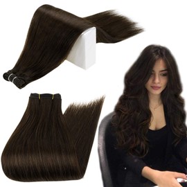 RUNATURE Weft Hair Extensions Human Hair Darkest Brown Sew in Hair Extensions 14 Inch Double Weft Brown Hair Weft Human Hair 100g Brazilian Remy Hair Weft Extensions
