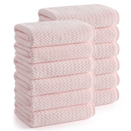 REDKISS 12 Pack Microfiber Washcloths Set, 12 x 12 Inches, Quick Drying, Highly Absorbent and Soft Premium Wash Cloths for Bathroom, Gym, Spa, and Face, Pink