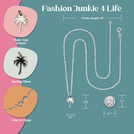 FashionJunkie4Life Palm Tree Necklace | 18” Sterling Silver Necklace with Sterling Silver Palm Tree Charm | Sterling Silver Tree Necklace for Men & Women
