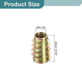 sourcing map 20Pcs Hex Threaded Inserts, M8-1.25x20 Zinc Alloy Hex-Flush Thread Insert, Furniture Threaded Insert Nuts, Hex Socket Drive Threaded Insert Bolt for Wood Furniture Assortment