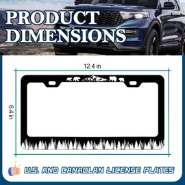 LIN KANG Forest Tree License Plate Frame Mountain Bear Animal License Plate Holder Universal Stainless Steel Auto Parts Rust-Proof Waterproof Car Decorative Tag Frame for Standard US 12x6 Inch