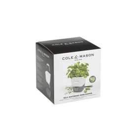 Cole & Mason H105249 Fresh Herb Range Self-Watering Potted Herb Keeper, Enamel Coated Steel, White and Grey, Single