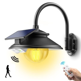 SIEDiNLAR Solar Barn Light Outdoor 3 Modes 2 Lighting, Garage Shed Light Farmhouse Gooseneck Wall Light Waterproof with Remote/Motion Sensor for Barn Garage Shed Chicken Coop Porch Black (1 Pack)