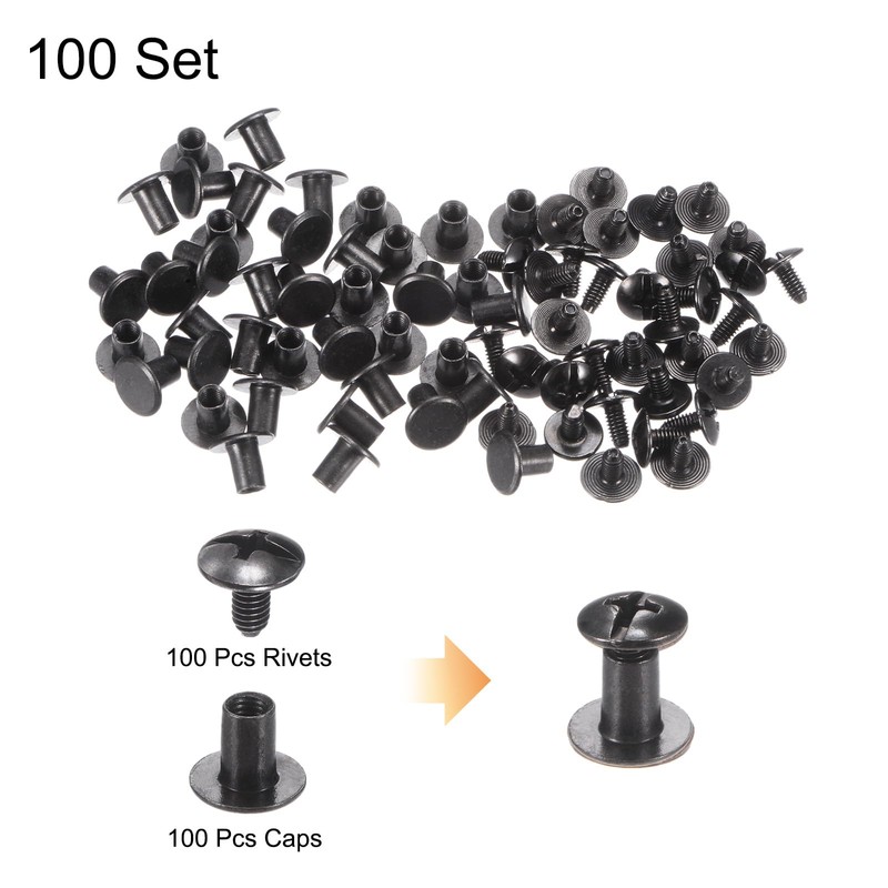 sourcing map 100set Chicago Screws Buttons 5/16" Round Flat Head