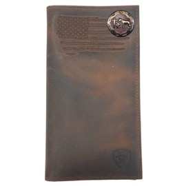 Custom Brown Praying Cowboy Church ARIAT Faded Flag Long Rodeo Leather Wallet