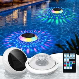 Solar Powered Floating Pool Lights with Rotating Motor – 7.6" Self-Spinning RGB Color-Changing Lights for Above Ground Pools. IP68 Waterproof. Perfect for Parties, Night Swim, Backyard – 2 Pack.