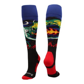 MadSportsStuff Medieval Dragon Soccer Style OTC Socks (Black/Red, Medium)