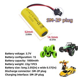 sea jump New 2PCS 3.7V 1000mAh Li-ion Battery with 2PCS USB Charging Cable for TB202 TB201 TM201 TM202 TC141 DE35 DE38 DE40 DE50 RC Stunt Car Remote Control Toy Car RC Rollover Car Battery Parts