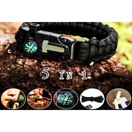 5-in-1 Outdoor Survival Bracelet - Perfect for Camping, Hiking and Other Adventures - With Integrated Compass and High Quality Paracord Cord, Nylon