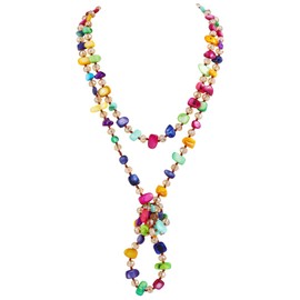Firstmeet Long Knotted Shell Beaded Necklace Boho Glass Beads Handmade Necklace for Women(XL-1271-Mix)