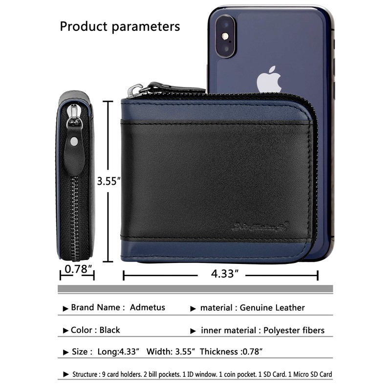 Wallet for Men Zipper Leather Wallet for Men Bifold RFID
