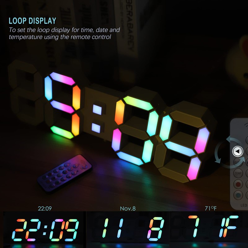 KOSUMOSU LED Wall Clock 15" RGB Digital LED Clock for